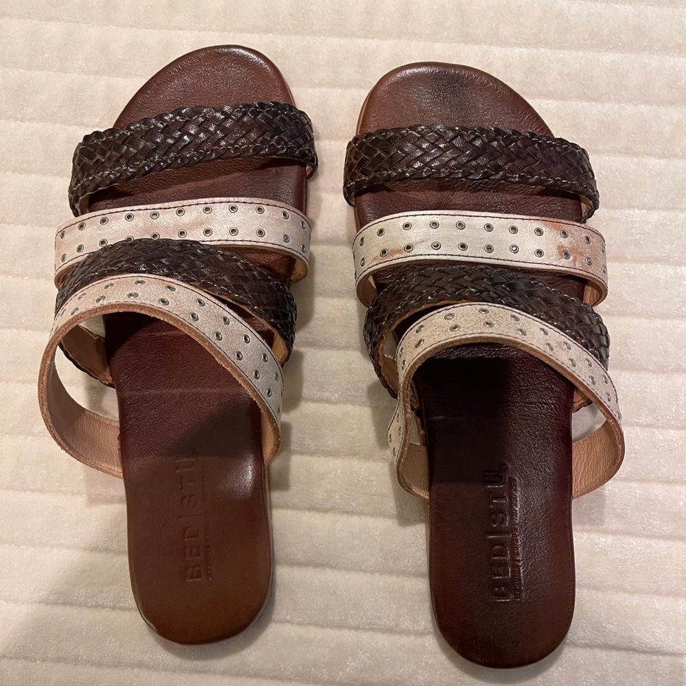 Bed Stu Dark Brown and Cream Sandals
